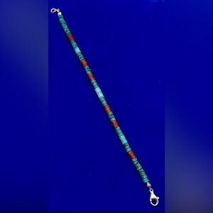 Sterling Silver Turquoise & Coral Beaded Bracelet